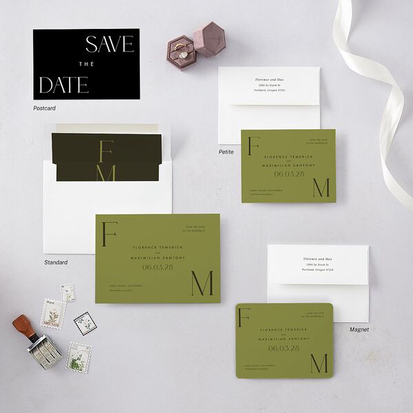 Modern Initials Save The Date Magnets Olive Magnet Paper