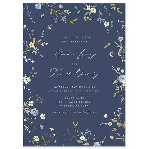 Dainty Wildflowers Wedding Invitations Moody Blue Signature Blank No Standard