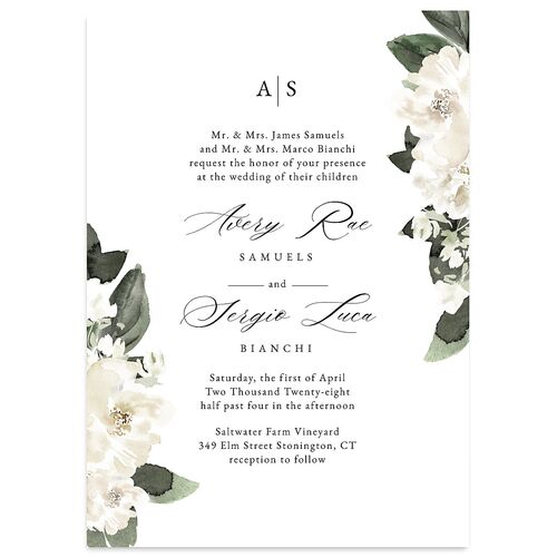 Floral Accent Wedding Invitations Off-White Signature Blank No Standard