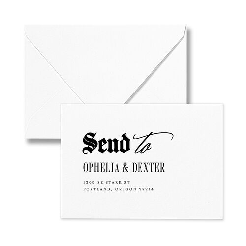 Til Death Gothic Photo Response Card Euro Envelopes White Sand Return Address Luxe