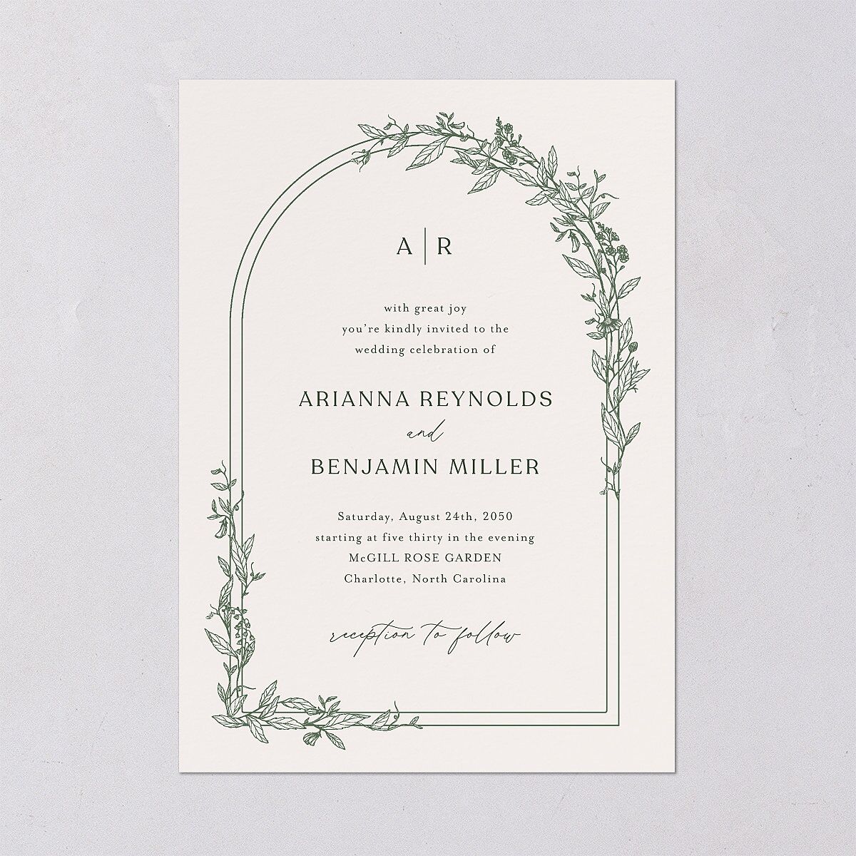 Botanical Arch Wedding Invitations Hunter Green Signature Blank No Standard