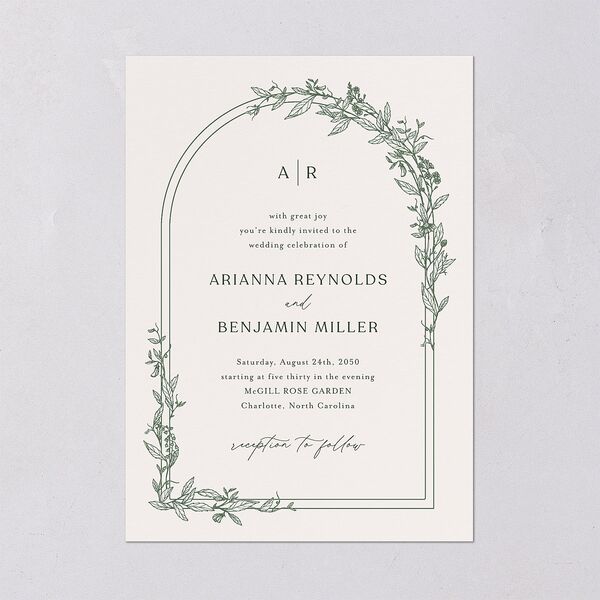 Botanical Arch Wedding Invitations Hunter Green Signature Blank No Standard