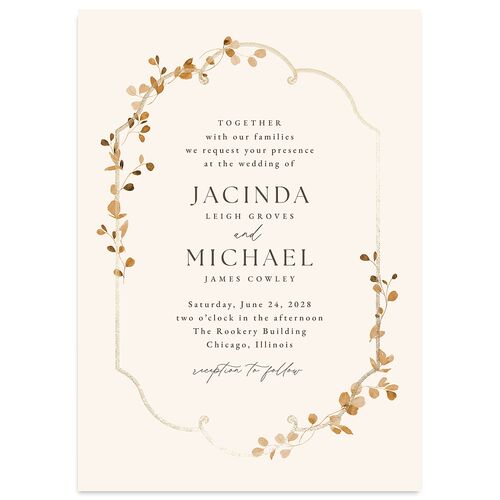Fairytale Eucalyptus Foil Wedding Invitations Tan Gold Signature Blank No Standard