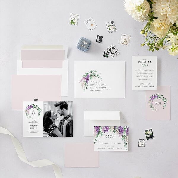 Romantic Wisteria Save The Date Cards Purple Petal Signature smooth Blank No Standard