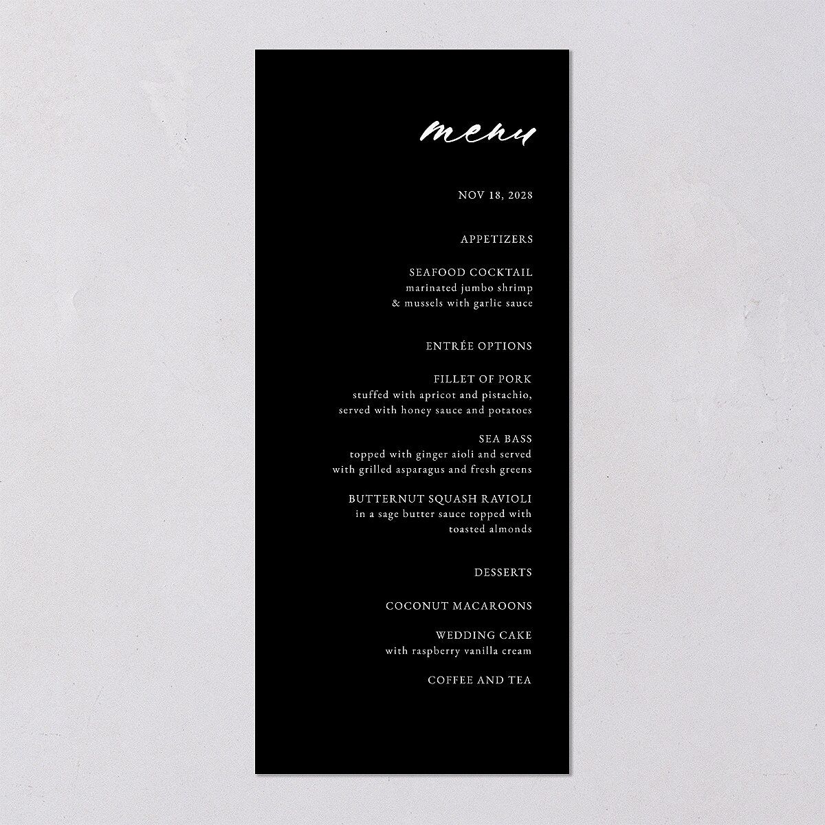 Vertical Names Menus Licorice Signature