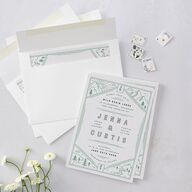 Iconic Mountain Wedding Invitations Dark Green Signature Blank No Standard