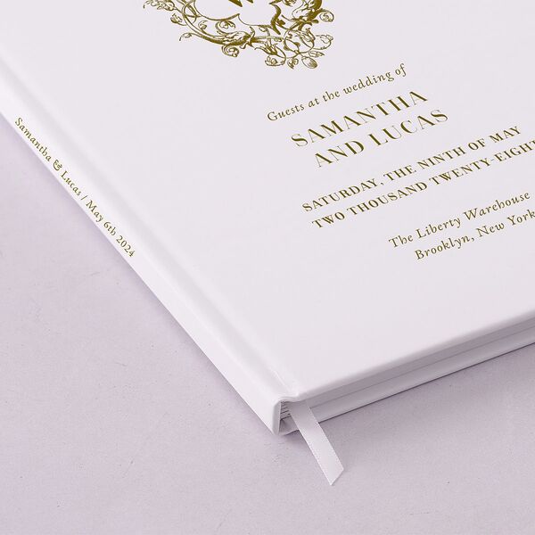 Ornate Vintage Crest Wedding Guest Book Umber