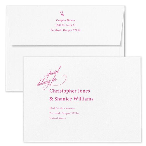 Stay For The Party Rehearsal Dinner Invitation Envelopes Hot Pink Terracotta Both Recipient and Return Addresses Signature