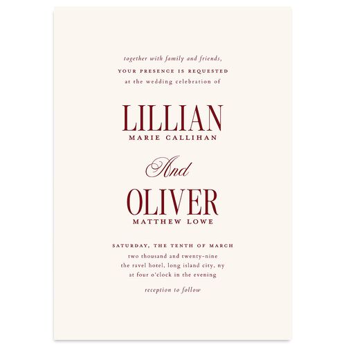 Traditionally Classic Wedding Invitations Merlot Signature Blank No Standard
