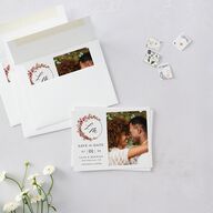 Leafy Monogram Hoop Save the Date Petite Cards Pure White Signature smooth Blank No Standard