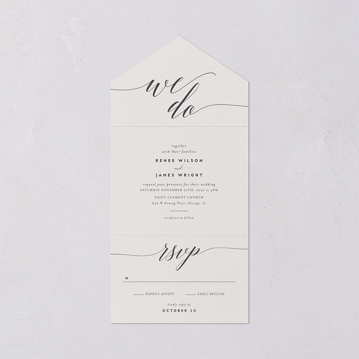 We Do All-in-One Wedding Invitations Medieval Grey Signature Light Both Recipient and Return Addresses No