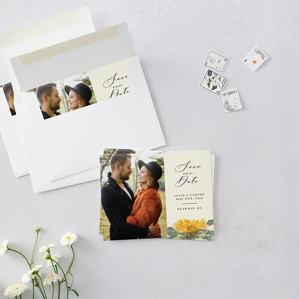 Sunflower Save the Date Petite Cards Cream Signature smooth Blank No Standard