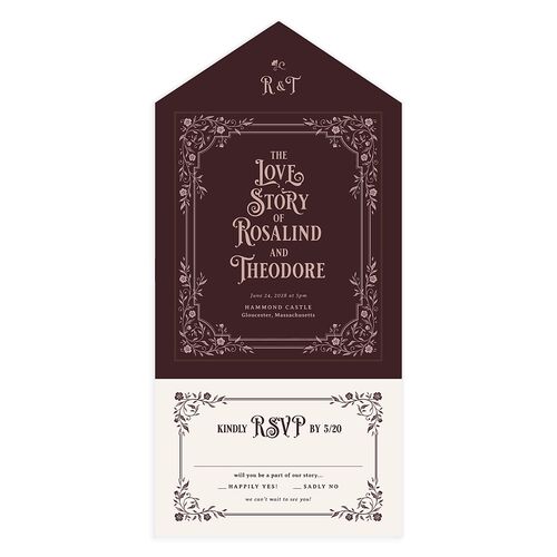 Vintage Storybook All-in-One Wedding Invitations Eggplant Signature Light Both Recipient and Return Addresses No