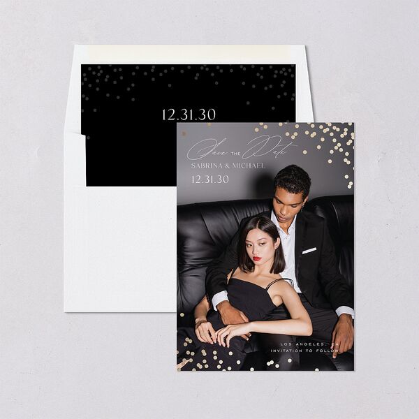 Confetti Glam Save the Date Cards Gold Licorice Signature smooth Blank No