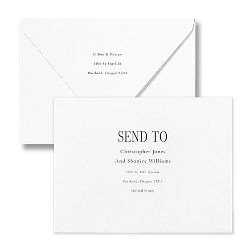 Classically Editorial Save the Date Magnet Euro Envelopes Midnight White Return Address Luxe Signature