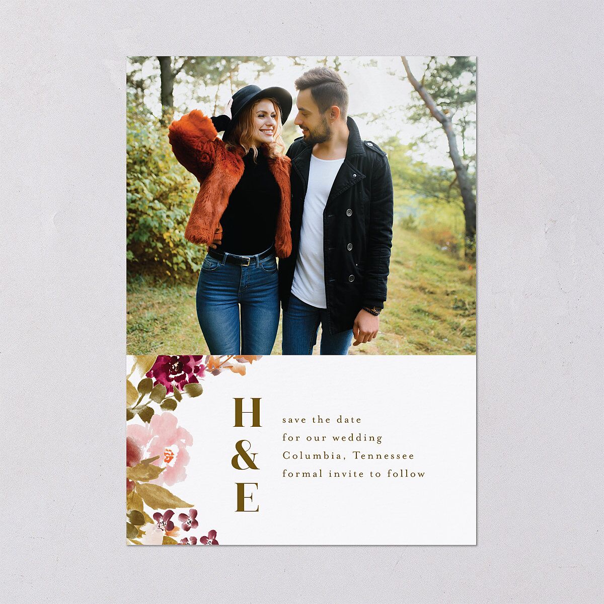 Fall Garland Save The Date Cards Rose Gold Peony Signature smooth Blank No Standard