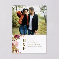 Fall Garland Save The Date Cards Rose Gold Peony Signature smooth Blank No Standard