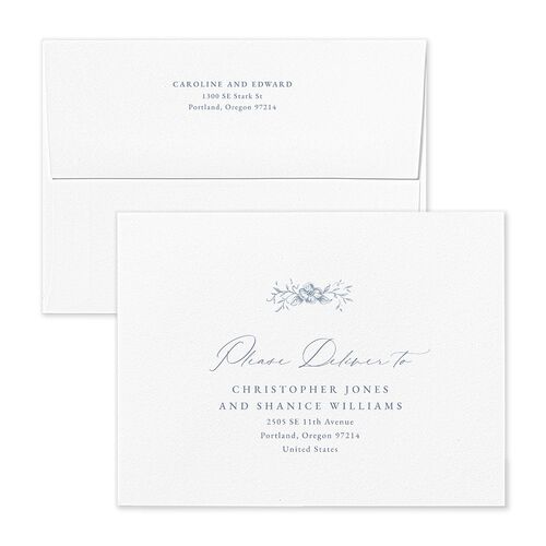 Antique Victorian Botanical Thank You Card Envelopes White Dusty Blue Both Recipient and Return Addresses Signature Standard