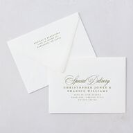 Modern Classic Picture Landscape Save The Date Card Euro Envelopes White Olive Both Recipient and Return Addresses Luxe Signature
