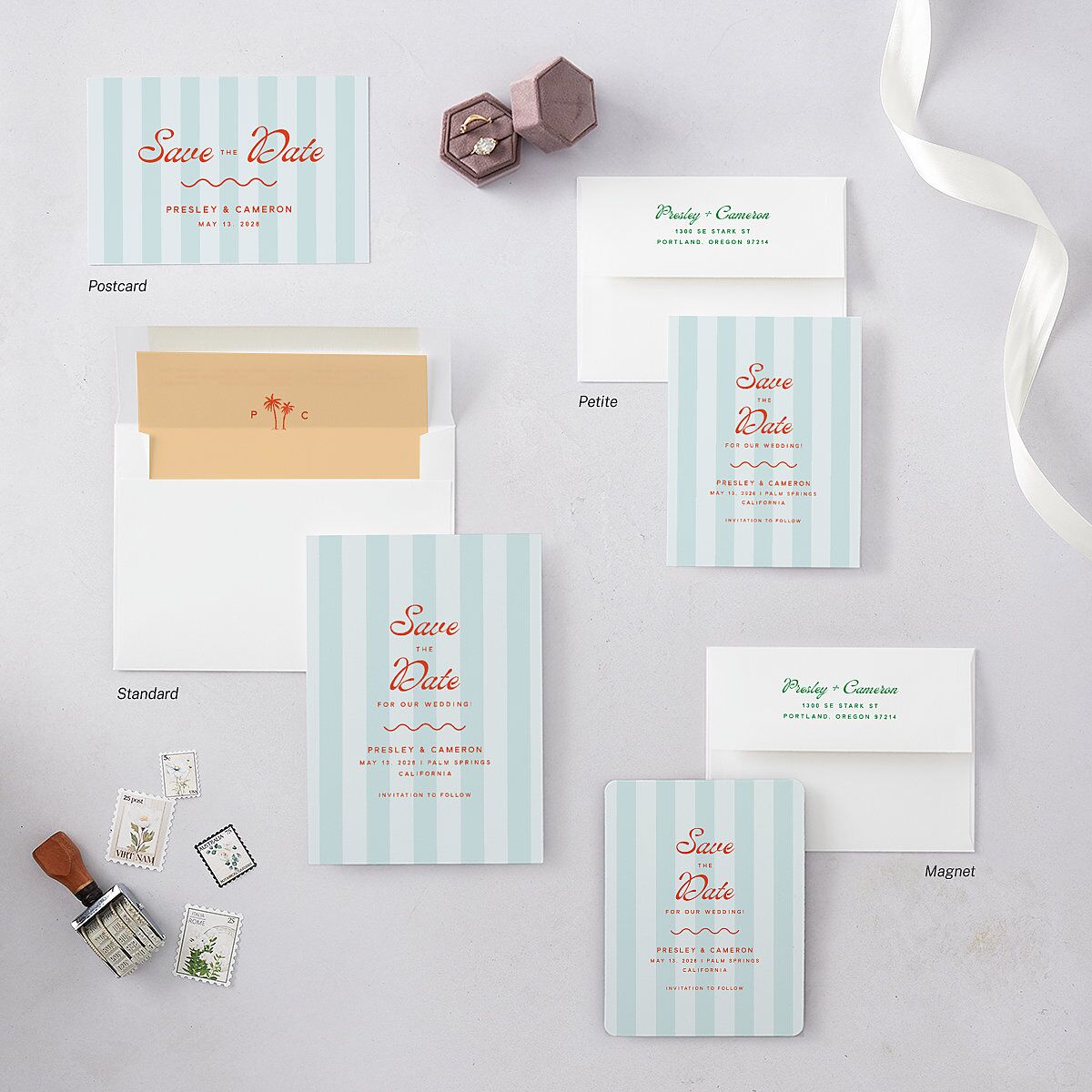 Cabana Stripes Save The Date Magnets Pastel Blue Magnet Paper