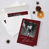 Wavy Bow Frame Foil Holiday Cards Gold Jewel Red Signature Blank Standard Portrait