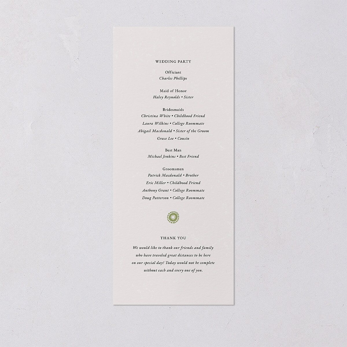 Block Print Wedding Programs Meadow Signature
