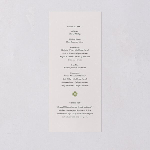 Block Print Wedding Programs Meadow Signature