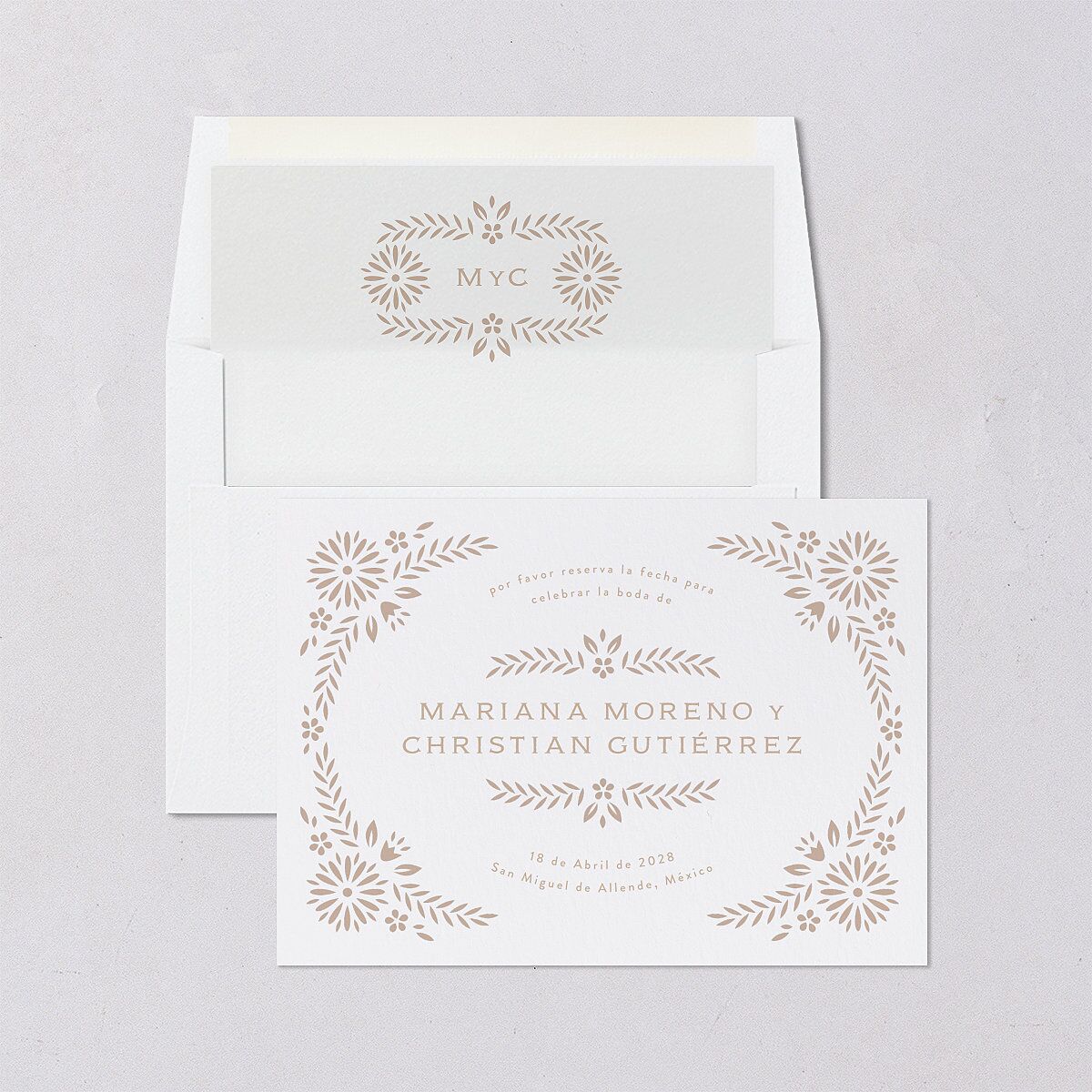 Papel Picado De Mexico Save The Date Cards Taupe Signature smooth Blank No Standard