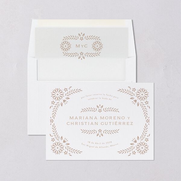 Papel Picado De Mexico Save The Date Cards Taupe Signature smooth Blank No Standard
