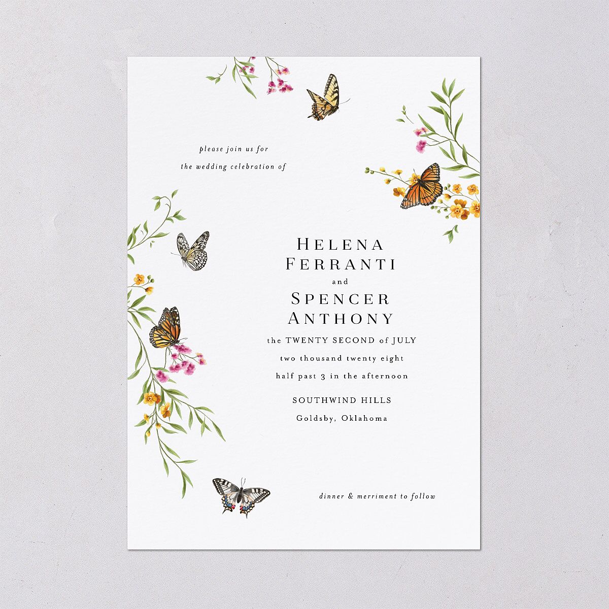 Rustic Butterflies Wedding Invitations Pure White Signature Blank No Standard