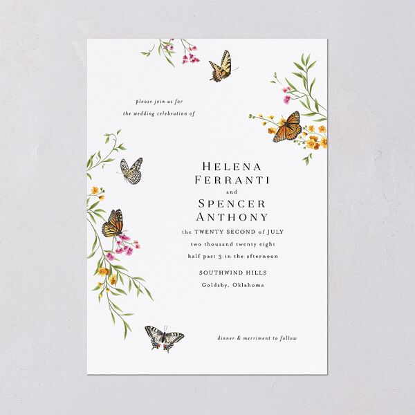 Rustic Butterflies Wedding Invitations Pure White Signature Blank No Standard