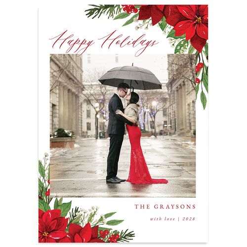 Beloved Poinsettia Holiday Cards Crimson Signature Blank