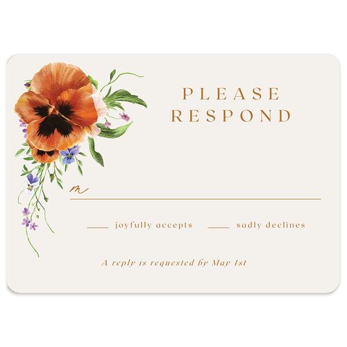 Wild Pansies Wedding Response Cards Rose Gold Signature Rounded
