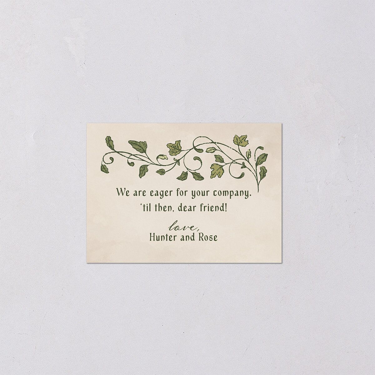Vintage Fantasy Vines QR Code RSVP Cards Olive Signature Standard