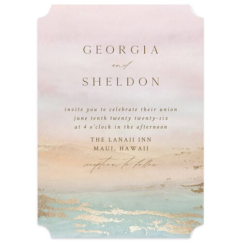 Ethereal Sunset Wedding Invitations Gold Peach Fuzz Signature Blank No Ticket