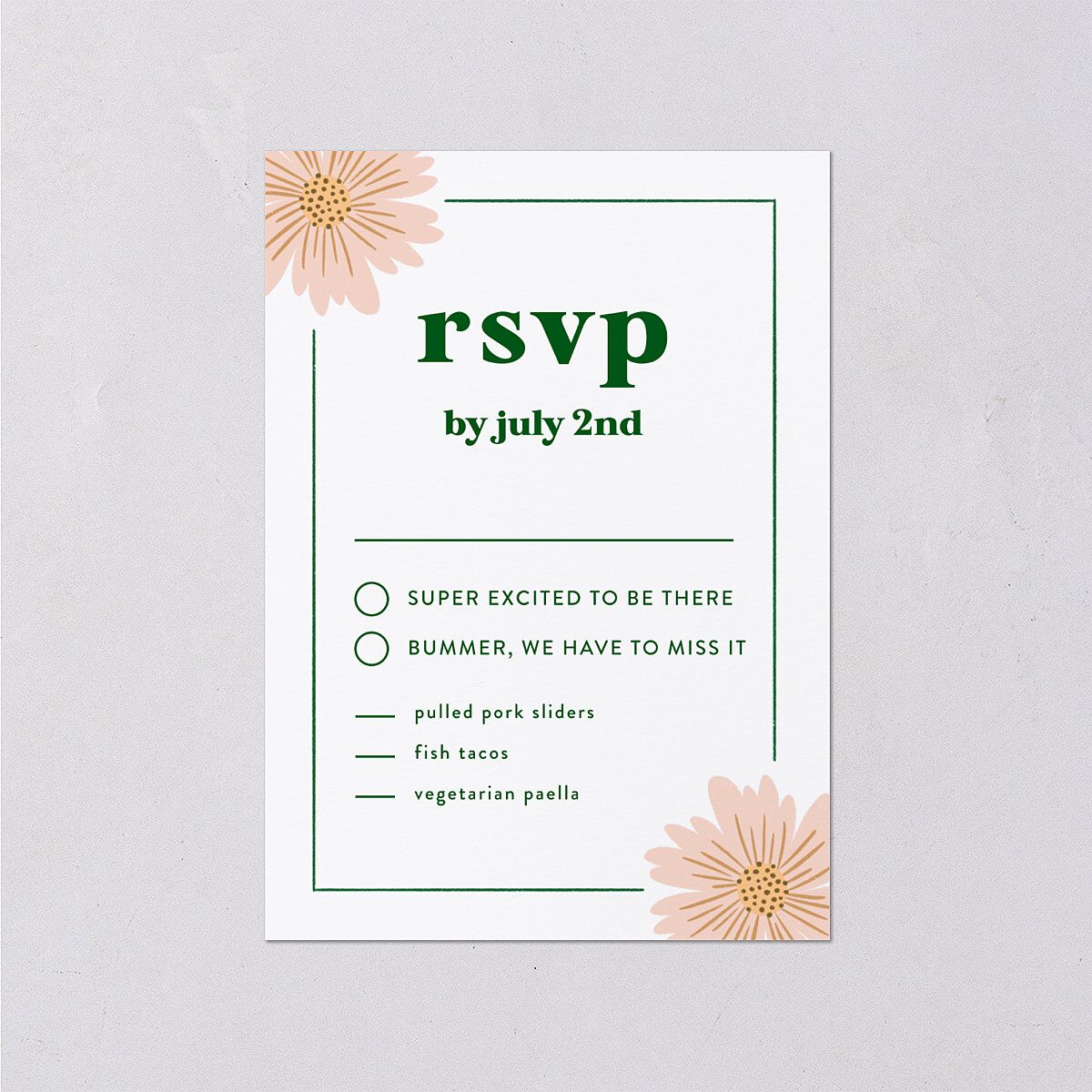 Retro Bloom Wedding Response Cards Scottish Green Signature Standard