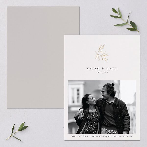 Shining Sprig Save The Date Cards Gold Mist Signature smooth Blank No Standard