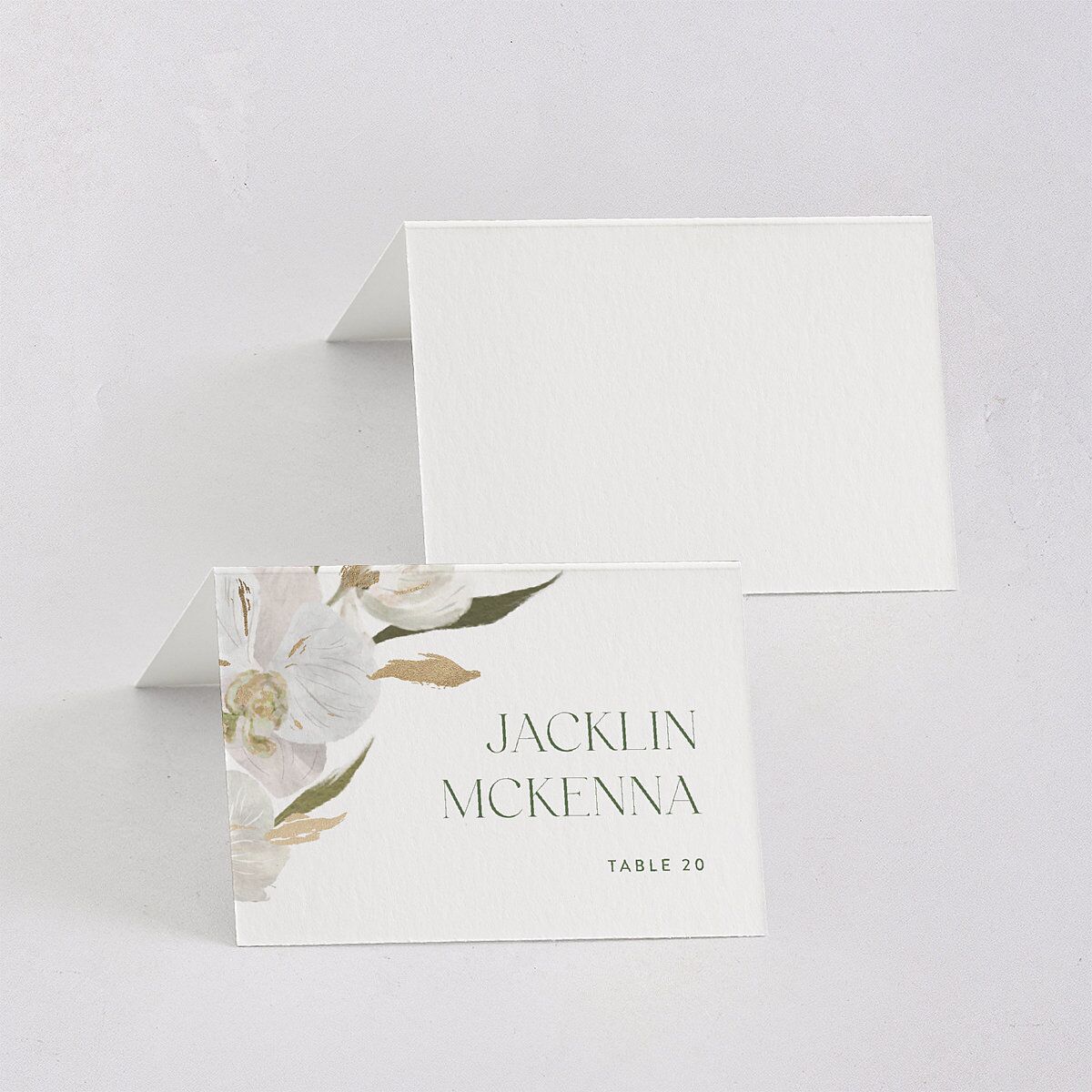 Elegant Orchid Foil Place Cards Gold Pure White Signature