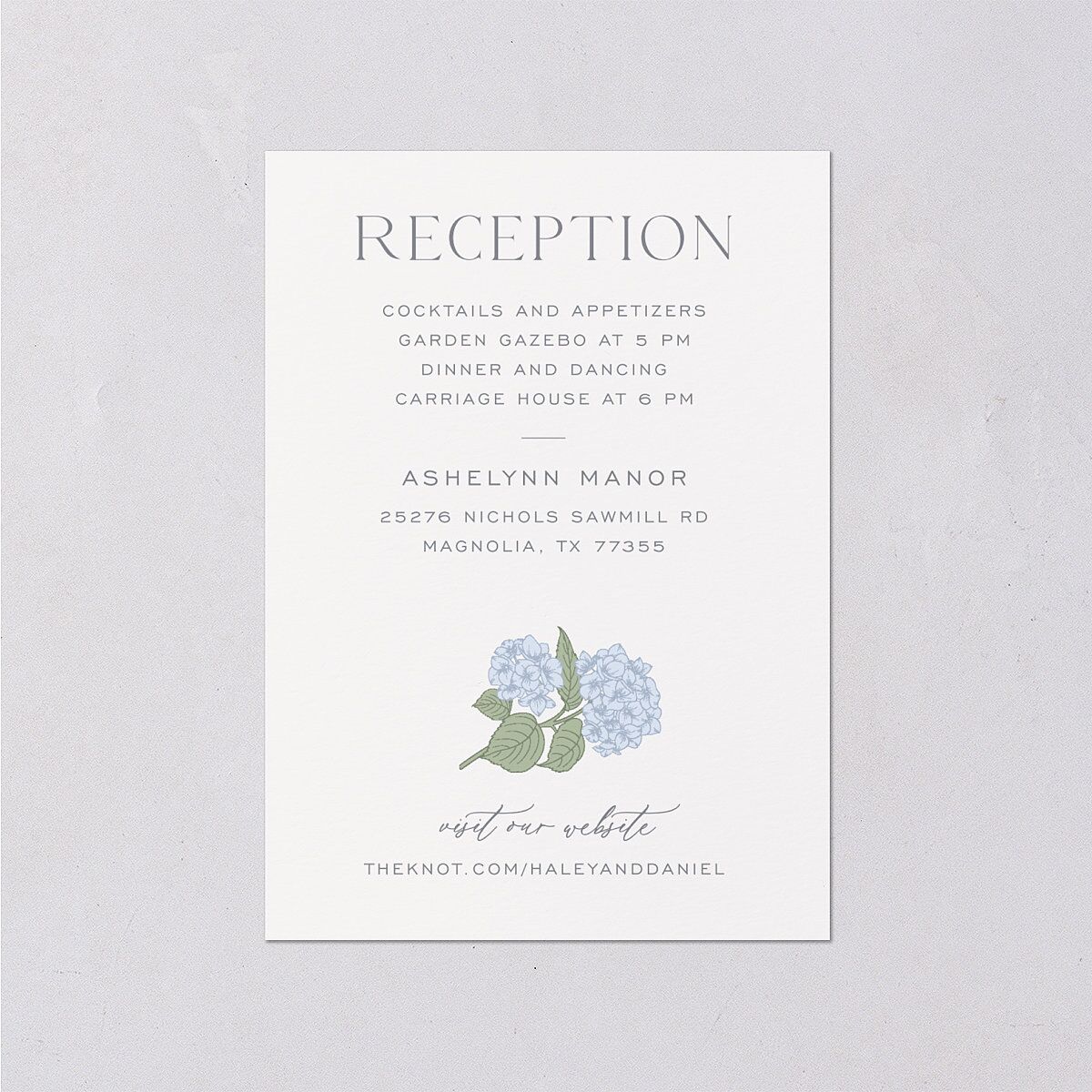 Vintage Hydrangea Frame Wedding Enclosure Cards Dusty Blue Signature Standard