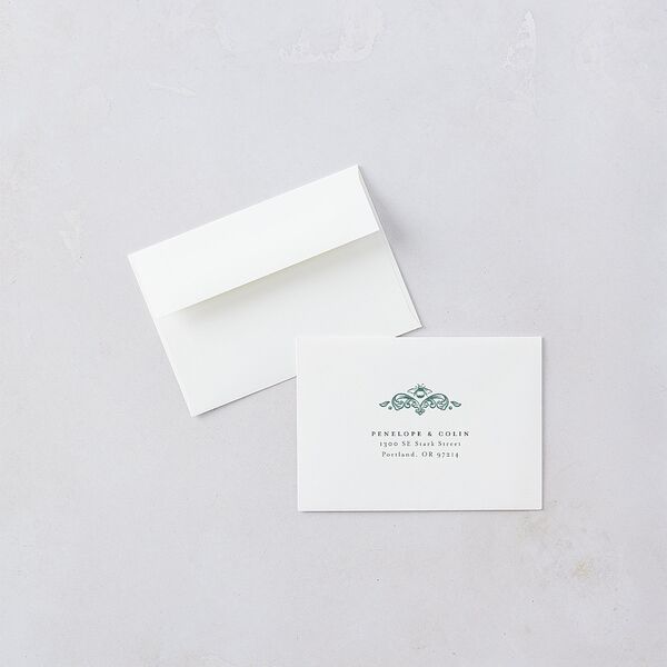 Glamorous Crown Monogram Crest Wedding Response Cards by Bridgerton Gold Deep Lake Signature Standard