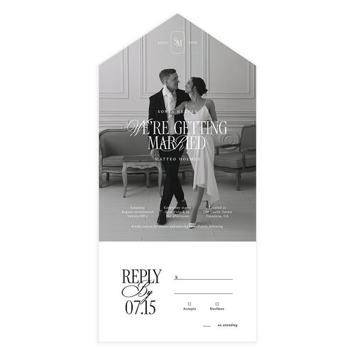 Luxury Editorial Photo All-in-One Wedding Invitations Charcoal Signature Light Both Recipient and Return Addresses No
