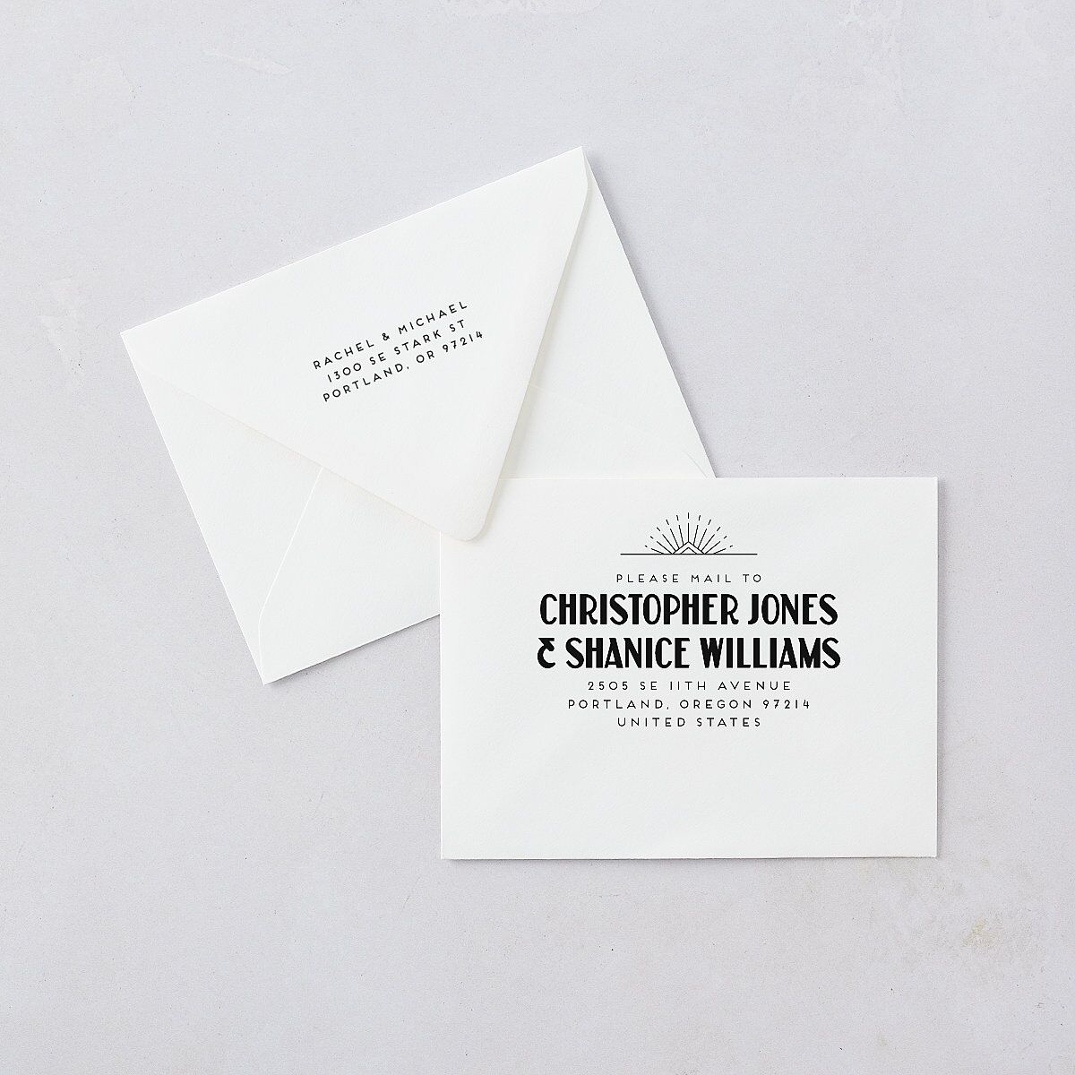 Vintage Art Deco Photo Thank You Card Euro Envelopes Off-White White Both Recipient and Return Addresses Luxe Signature
