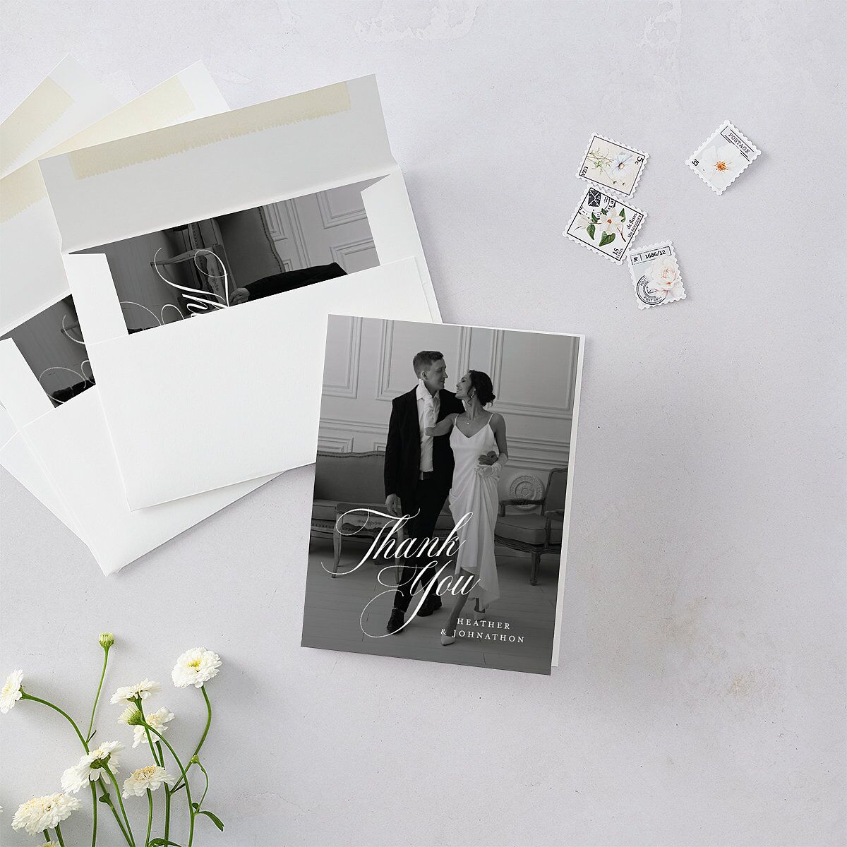 Classic Script Photo Thank You Cards Regency Blue