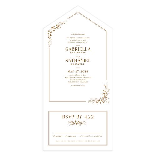 Greenery Frame All-in-One Wedding Invitations Tan Signature Light Both Recipient and Return Addresses No