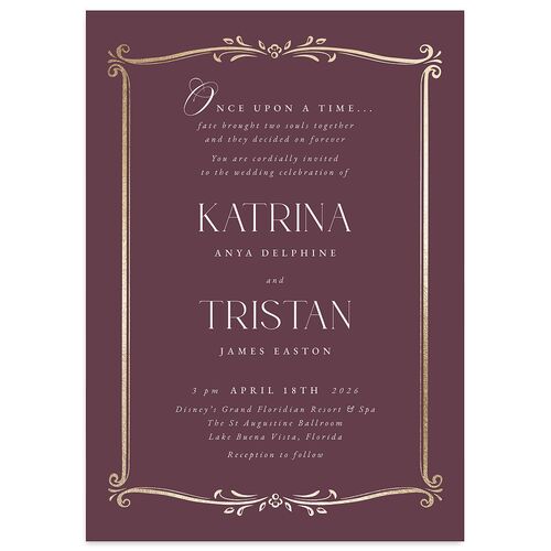 Once Upon a Time Wedding Invitations Gold Eggplant Signature Blank No Standard