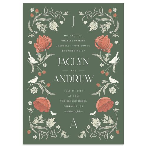Crafted Garden Wedding Invitations Deep Olive Signature Blank No Standard