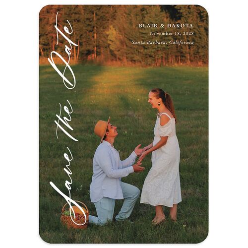 Vertical Names Save the Date Cards Shadow Gray Signature smooth Blank No Rounded