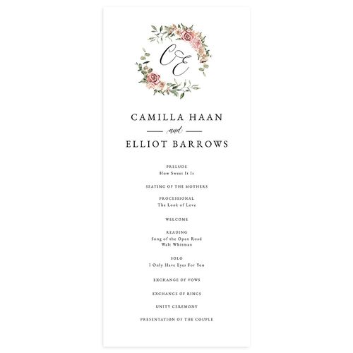 Floral Monogram Wedding Programs Rose Quartz Signature