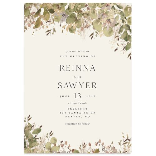 Eucalyptus Edges Wedding Invitations Gold Thyme Signature Blank No Standard