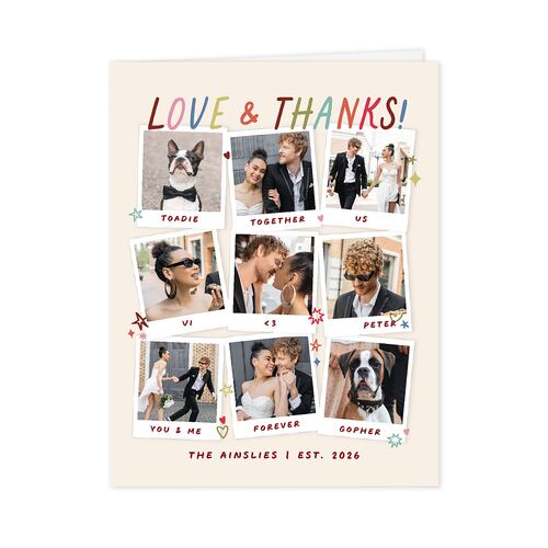 What a Year Whimsical Calendar Photos Thank You Cards Maroon